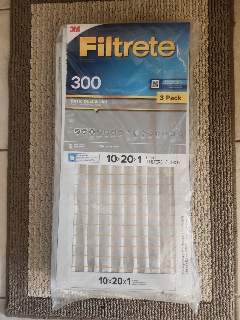 Filtrete 300 Basic Dust & Lint HVAC Air Filter - White (3 Pack) New